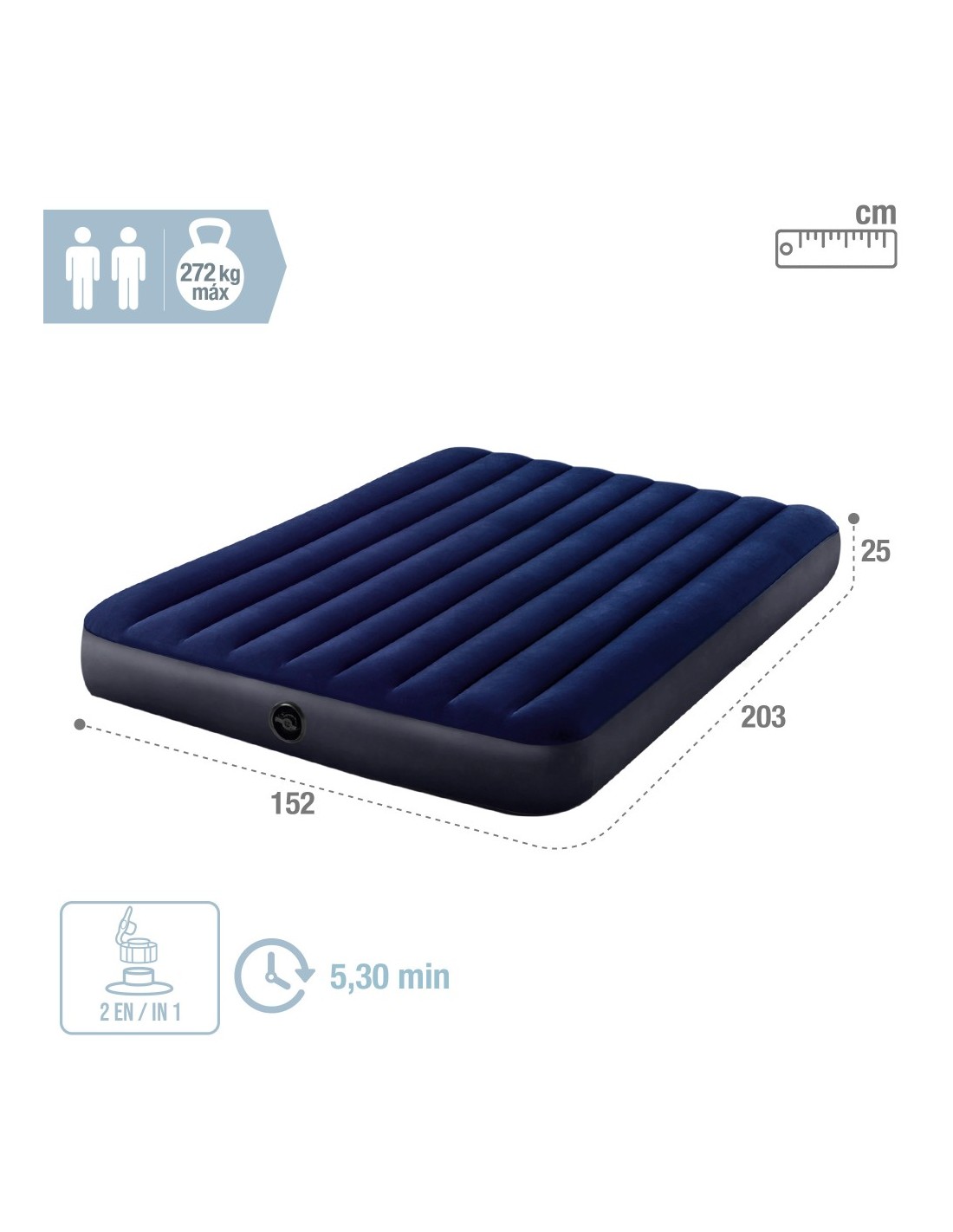 Colchón Intex Classic Downy 152×203×25 Cm Con Accesorios